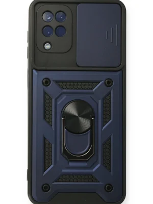 Newface Samsung Galaxy A12 Kılıf Pars Lens Yüzüklü Silikon - Lacivert