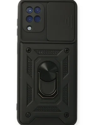 Newface Samsung Galaxy A12 Kılıf Pars Lens Yüzüklü Silikon - Siyah