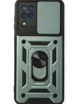 Newface Samsung Galaxy A12 Kılıf Pars Lens Yüzüklü Silikon - Yeşil