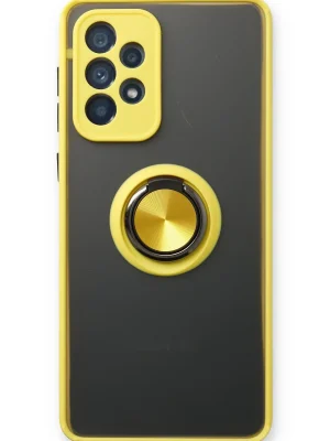 Newface Samsung Galaxy A13 4G Kılıf Montreal Yüzüklü Silikon Kapak - Sarı