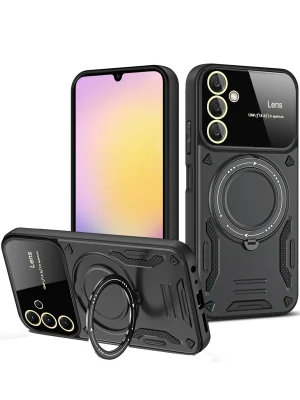 Newface Samsung Galaxy A14 4G Kılıf Joy Lens Standlı Kapak - Siyah