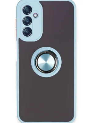 Newface Samsung Galaxy A14 4G Kılıf Montreal Yüzüklü Silikon Kapak - Buz Mavi