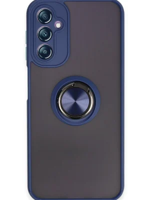 Newface Samsung Galaxy A14 4G Kılıf Montreal Yüzüklü Silikon Kapak - Lacivert