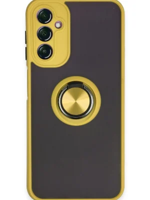 Newface Samsung Galaxy A14 4G Kılıf Montreal Yüzüklü Silikon Kapak - Sarı