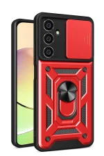 Newface Samsung Galaxy A15 4G Kılıf Pars Lens Yüzüklü Silikon - Kırmızı