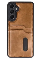 Newface Samsung Galaxy A15 4G Kılıf Sara Kartvizitli Deri Kılıf - Taba