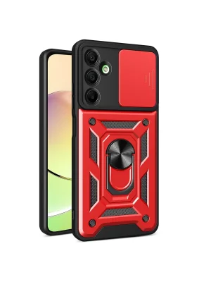 Newface Samsung Galaxy A16 5G Kılıf Pars Lens Yüzüklü Silikon - Kırmızı