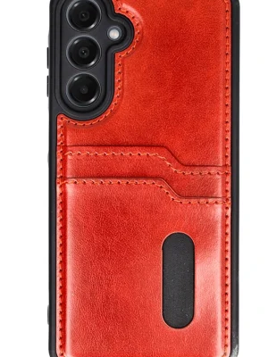 Newface Samsung Galaxy A16 5G Kılıf Sara Kartvizitli Deri Kılıf - Kırmızı