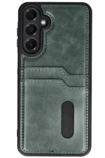 Newface Samsung Galaxy A16 5G Kılıf Sara Kartvizitli Deri Kılıf - Koyu Yeşil