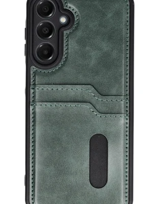 Newface Samsung Galaxy A16 5G Kılıf Sara Kartvizitli Deri Kılıf - Koyu Yeşil