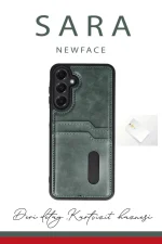 Newface Samsung Galaxy A16 5G Kılıf Sara Kartvizitli Deri Kılıf - Lacivert - Görsel 2
