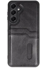 Newface Samsung Galaxy A16 5G Kılıf Sara Kartvizitli Deri Kılıf - Siyah