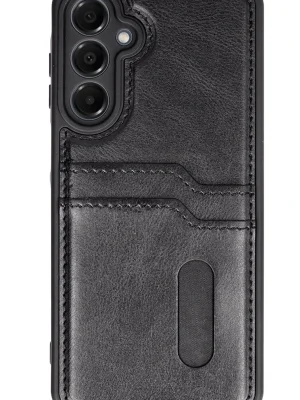 Newface Samsung Galaxy A16 5G Kılıf Sara Kartvizitli Deri Kılıf - Siyah