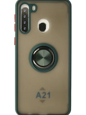 Newface Samsung Galaxy A21 Kılıf Montreal Yüzüklü Silikon Kapak - Yeşil
