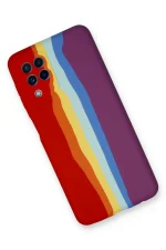 Newface Samsung Galaxy A22 Kılıf Ebruli Lansman Silikon - Kırmızı-Mor - Görsel 2