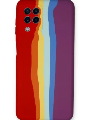 Newface Samsung Galaxy A22 Kılıf Ebruli Lansman Silikon - Kırmızı-Mor