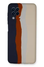 Newface Samsung Galaxy A22 Kılıf Ebruli Lansman Silikon - Lacivert-Krem