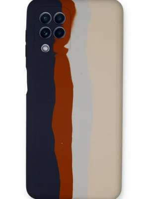 Newface Samsung Galaxy A22 Kılıf Ebruli Lansman Silikon - Lacivert-Krem