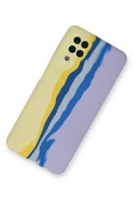 Newface Samsung Galaxy A22 Kılıf Ebruli Lansman Silikon - Sarı-Lila - Görsel 2