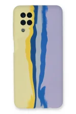 Newface Samsung Galaxy A22 Kılıf Ebruli Lansman Silikon - Sarı-Lila