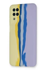 Newface Samsung Galaxy A22 Kılıf Ebruli Lansman Silikon - Sarı-Lila - Görsel 3