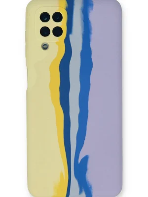 Newface Samsung Galaxy A22 Kılıf Ebruli Lansman Silikon - Sarı-Lila