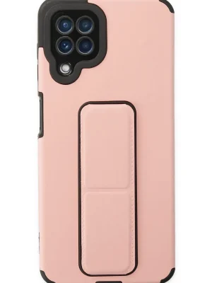 Newface Samsung Galaxy A22 Kılıf Mega Standlı Silikon - Pudra