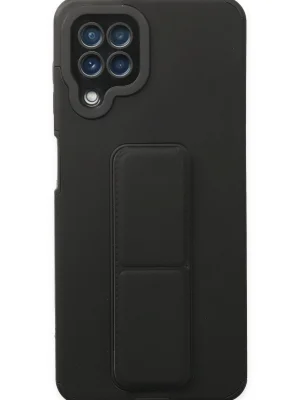 Newface Samsung Galaxy A22 Kılıf Mega Standlı Silikon - Siyah