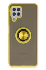 Newface Samsung Galaxy A22 Kılıf Montreal Yüzüklü Silikon Kapak - Sarı