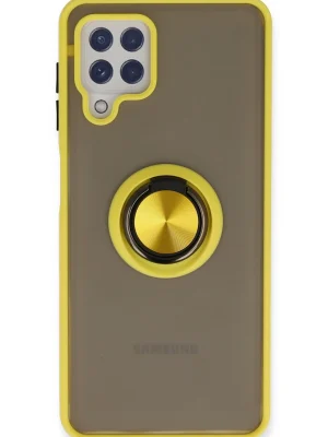 Newface Samsung Galaxy A22 Kılıf Montreal Yüzüklü Silikon Kapak - Sarı