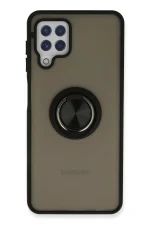 Newface Samsung Galaxy A22 Kılıf Montreal Yüzüklü Silikon Kapak - Siyah