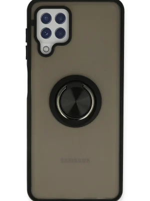 Newface Samsung Galaxy A22 Kılıf Montreal Yüzüklü Silikon Kapak - Siyah