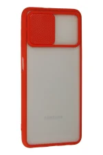 Newface Samsung Galaxy A22 Kılıf Palm Buzlu Kamera Sürgülü Silikon - Kırmızı - Görsel 2