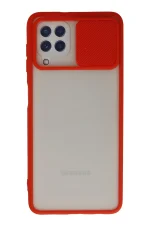 Newface Samsung Galaxy A22 Kılıf Palm Buzlu Kamera Sürgülü Silikon - Kırmızı