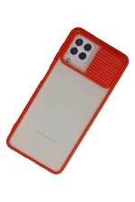 Newface Samsung Galaxy A22 Kılıf Palm Buzlu Kamera Sürgülü Silikon - Kırmızı - Görsel 3