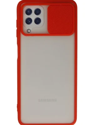 Newface Samsung Galaxy A22 Kılıf Palm Buzlu Kamera Sürgülü Silikon - Kırmızı