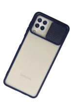 Newface Samsung Galaxy A22 Kılıf Palm Buzlu Kamera Sürgülü Silikon - Lacivert - Görsel 2