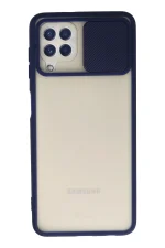 Newface Samsung Galaxy A22 Kılıf Palm Buzlu Kamera Sürgülü Silikon - Lacivert