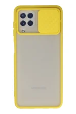 Newface Samsung Galaxy A22 Kılıf Palm Buzlu Kamera Sürgülü Silikon - Sarı
