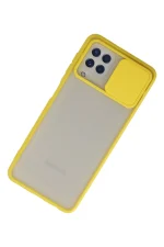 Newface Samsung Galaxy A22 Kılıf Palm Buzlu Kamera Sürgülü Silikon - Sarı - Görsel 3