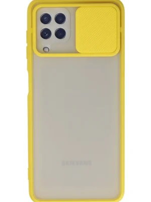 Newface Samsung Galaxy A22 Kılıf Palm Buzlu Kamera Sürgülü Silikon - Sarı