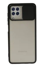 Newface Samsung Galaxy A22 Kılıf Palm Buzlu Kamera Sürgülü Silikon - Siyah