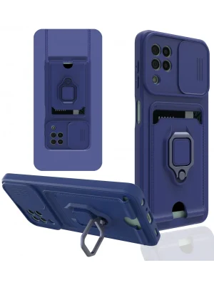 Newface Samsung Galaxy A22 Kılıf Zuma Kartvizitli Yüzüklü Silikon - Lacivert