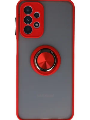 Newface Samsung Galaxy A23 4G Kılıf Montreal Yüzüklü Silikon Kapak - Kırmızı