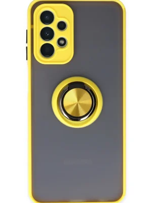 Newface Samsung Galaxy A23 4G Kılıf Montreal Yüzüklü Silikon Kapak - Sarı