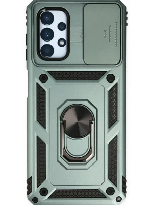 Newface Samsung Galaxy A23 4G Kılıf Pars Lens Yüzüklü Silikon - Yeşil