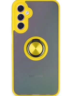 Newface Samsung Galaxy A24 4G Kılıf Montreal Yüzüklü Silikon Kapak - Sarı