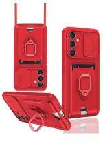 Newface Samsung Galaxy A24 4G Kılıf Zuma Kartvizitli Yüzüklü Silikon - Kırmızı - Görsel 4