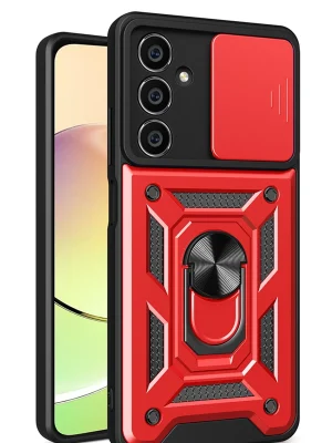 Newface Samsung Galaxy A25 5G Kılıf Pars Lens Yüzüklü Silikon - Kırmızı