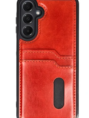 Newface Samsung Galaxy A25 5G Kılıf Sara Kartvizitli Deri Kılıf - Kırmızı